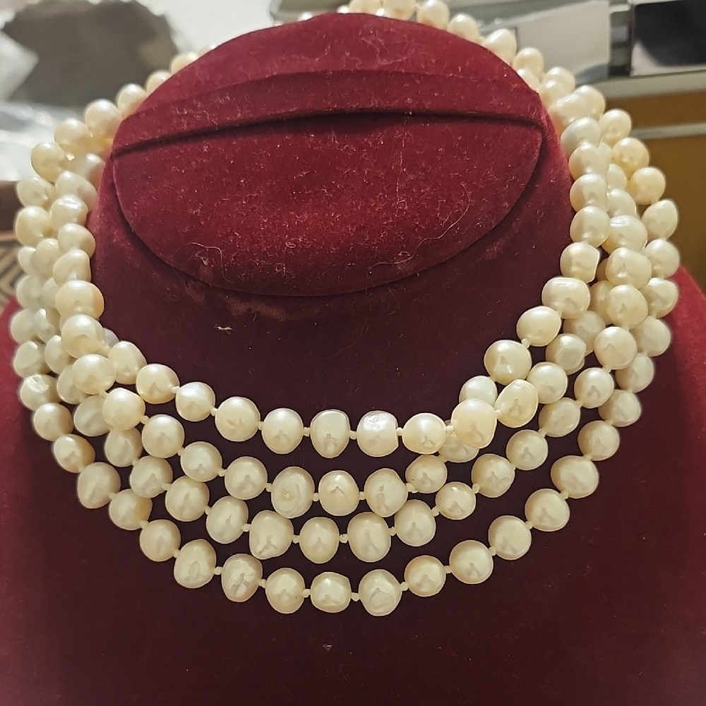 Elegant Cream Pearl Necklace..hand Knotted..real Pearl...long Strand Cand Be Dou